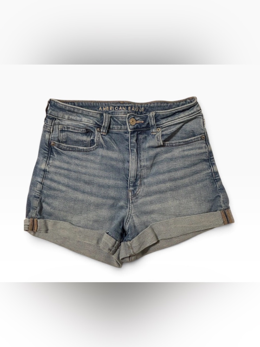 American Eagle Outfitters Women's Rolled Hem Denim Shorts - Light Blue Wash